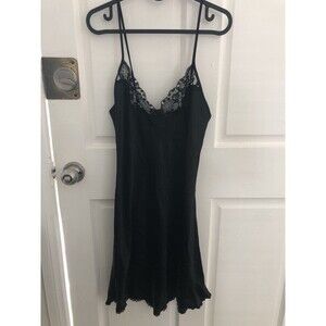 Vintage California Dynasty Lingerie Slip Dress Black Lace Sequin Slit Medium VTG